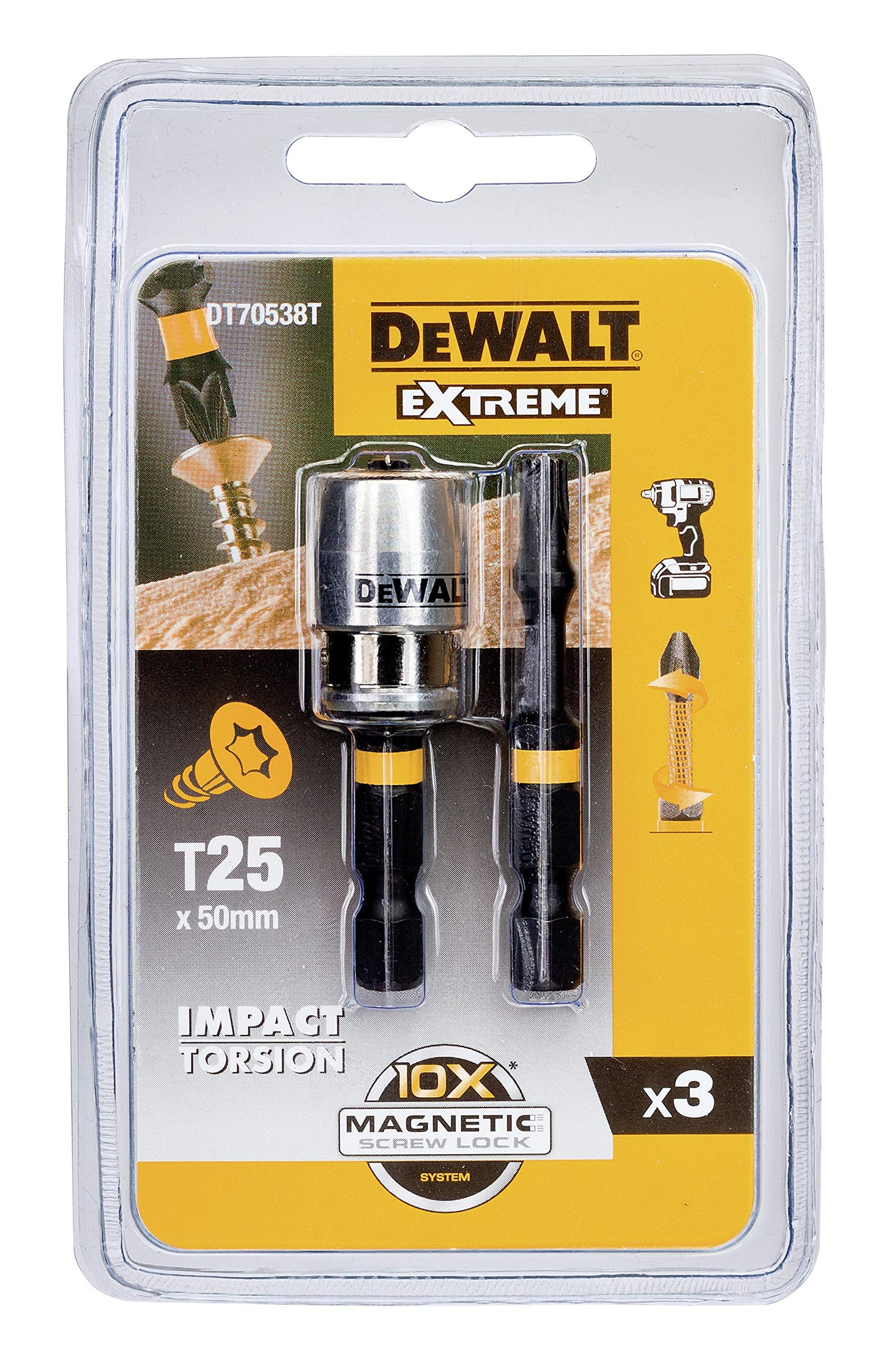 DEWALT Impact Torsion Bits T20 X 57MM (X3) and Magnetic Screwlock Sleeve