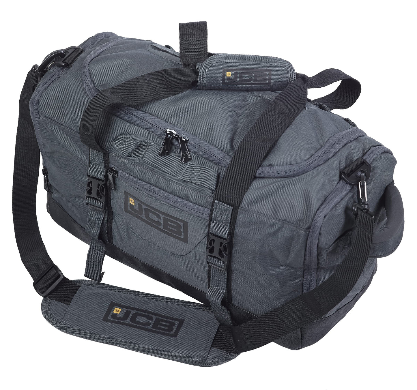 JCB - Duffle Holdall Bag, Grey - Water-Resistant Pu Base - Adjustable Shoulder Strap - 1,000 Denier Polyester - Maximum Capacity of 50 litres - Ideal Gym, Travel Or Overnight Bag