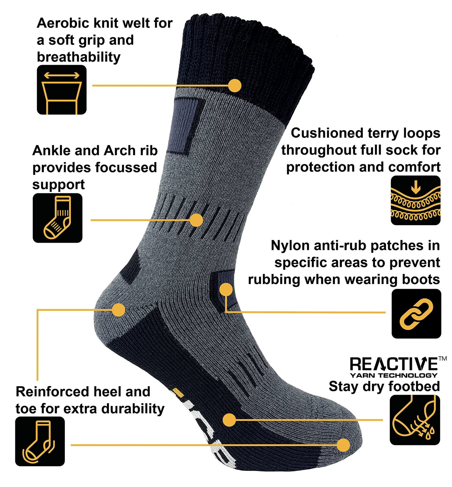 JCB 1pk Rigger Boot Outdoor Activity Mens Socks