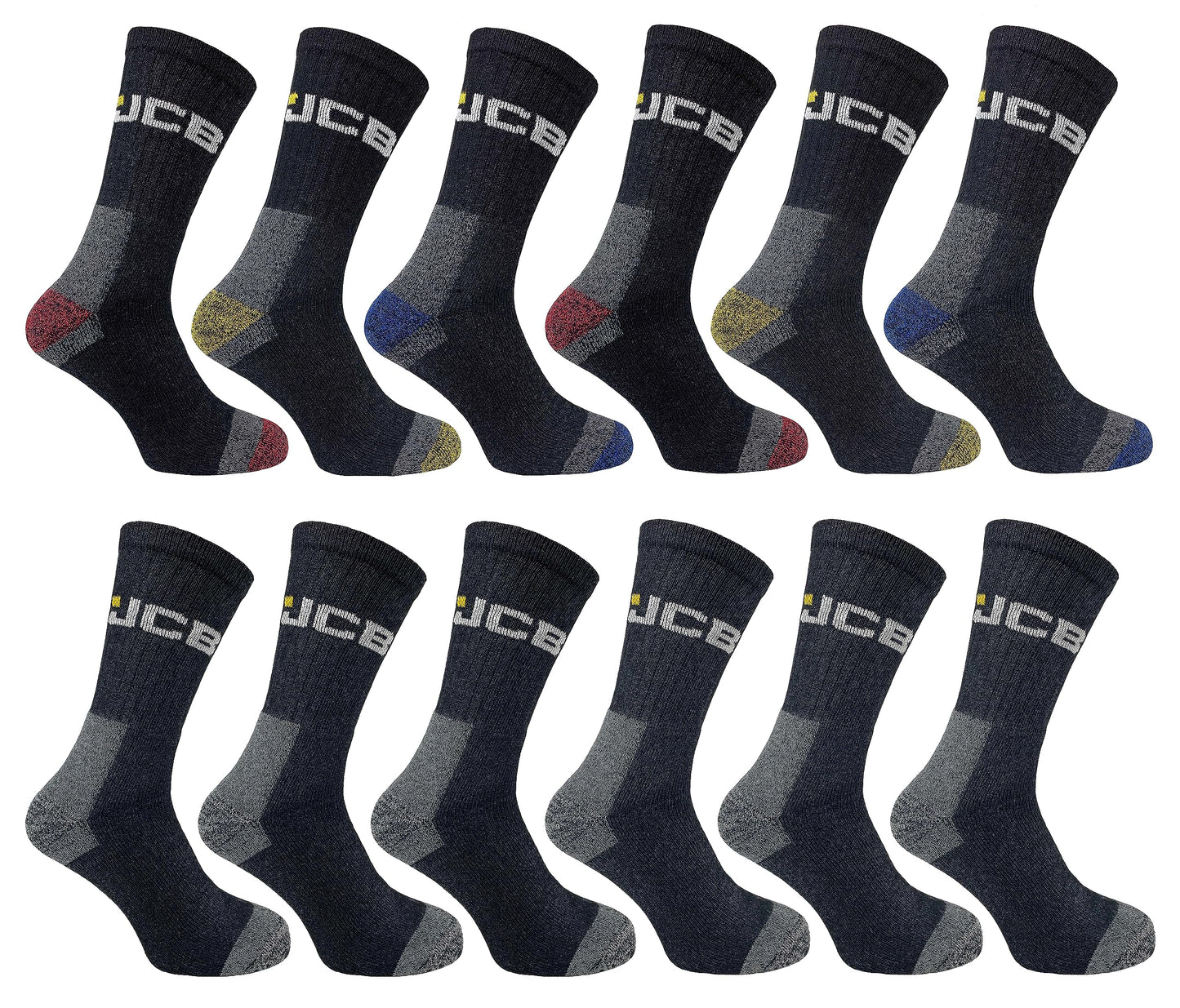 JCB - Mens Multipack Workwear Apparel Socks - Assorted Black - UK 6-11 EUR 39-46