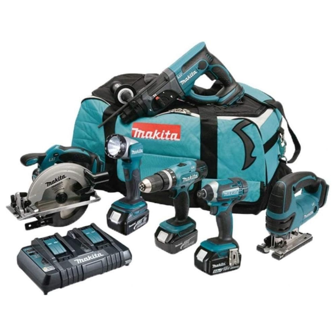 Makita DLX6068PT 18V Li-ion LXT 6 Piece Combo Kit complete with 3 x 5.0 Ah Li-ion Batteries and Charger supplied in a Heavy Duty Tool Carry Bag