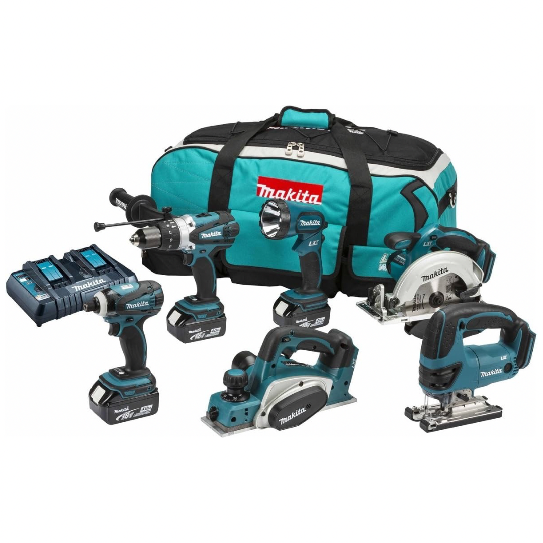 Makita 18v Li-ion 6 pcs Combo Kit (3 x 4.0Ah Li-ion Batteries and Charger DC18RD),DLX6012PM