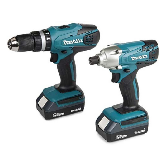 MAKITA 18V Cordless Combi Lithium Drill & Lithium Impact Driver Twin Pack Complete KIT with Heavy Duty Carrying CASE + Free MAKITA Gold Impact Accessories