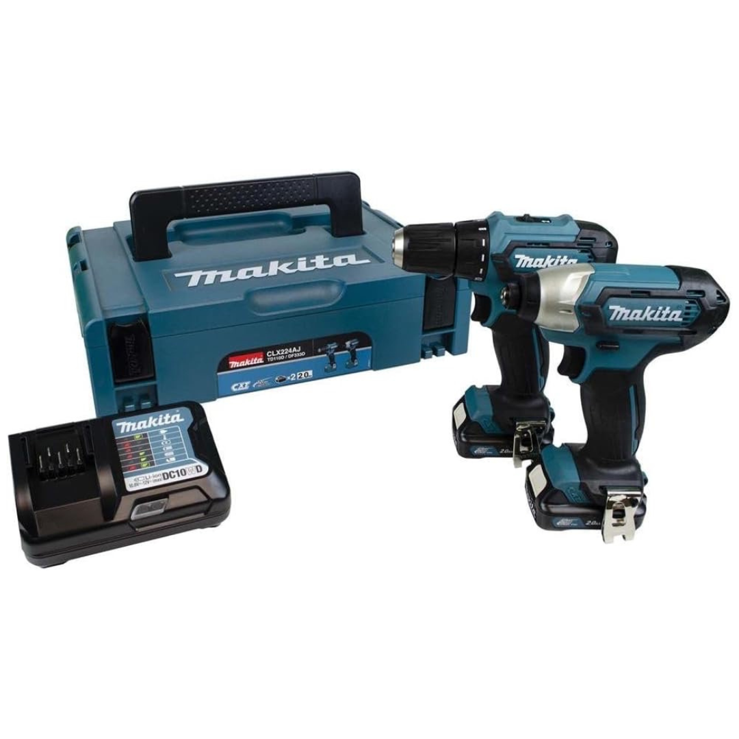 Makita CLX224AJ 12V Max Li-ion CXT 2 Piece Kit comprising DF333DZ, TD110DZ Complete with 2 x 2.0 Ah Li-ion Batteries and Charger Supplied in a Makpac Case