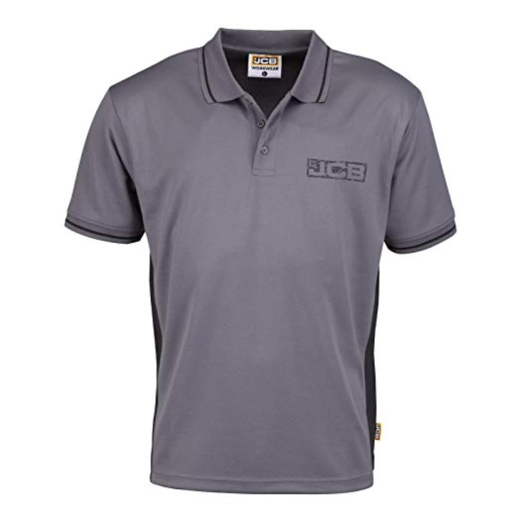 JCB - Workwear Men's Polos - Polo Shirt - Performance Polo Shirt - Grey/Black, Size Small