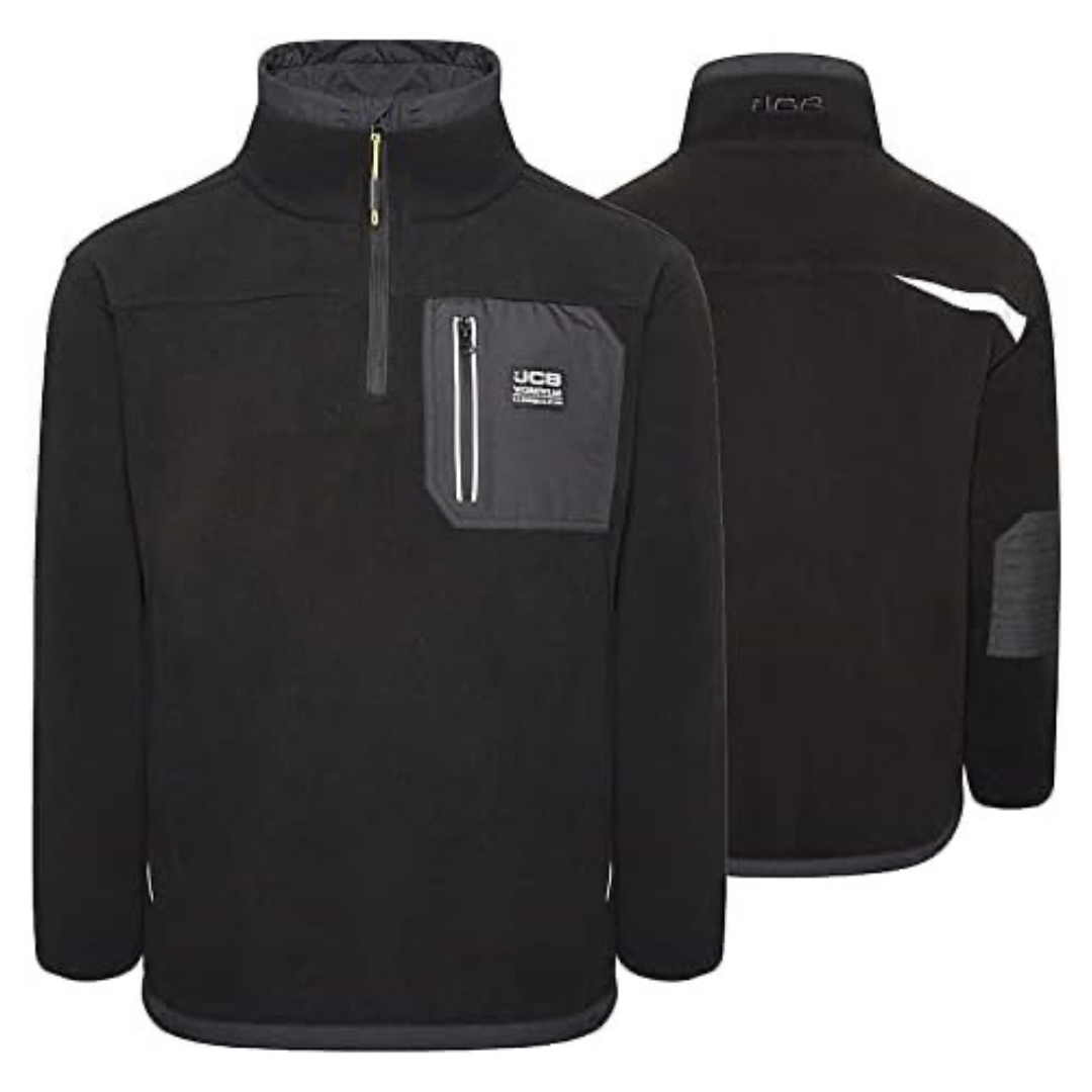 JCB - Trade Heavyweight 1/4 Zip Fleece, X-Large - Made with 100% Polyester Polar Fleece - Men's Jumpers Branding Details - Cordura Fabric Elbow Patches - Mens Clothes - 320gsm - Black