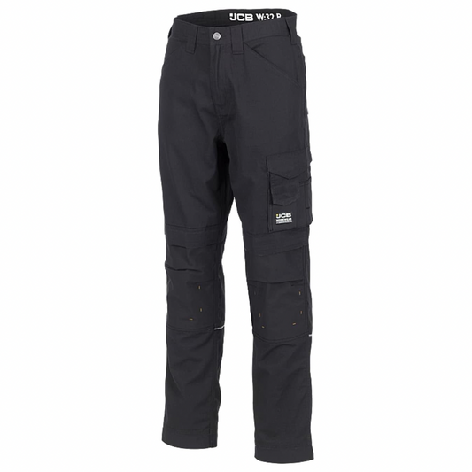 JCB - Trade Trousers for Men - Men's Workwear - Utility Pants - Reinforced Stitching - Cargo Trousers - Secure Pockets - Black - Regular Leg - 42W