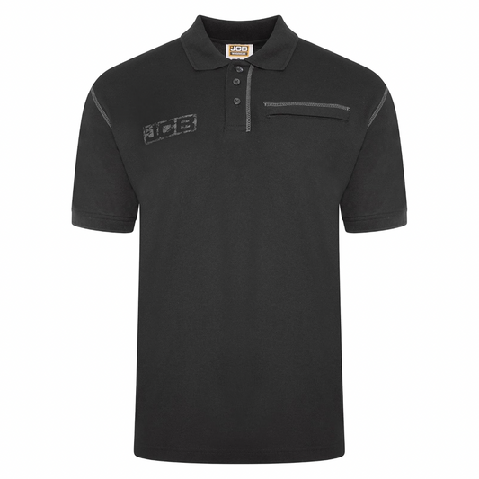 JCB Workwear - Trade Work Polo Shirt - Mens Shirt for Work Accents - Zipped Phone Pocket - 100% Cotton Shirt - Black - Size 3XL