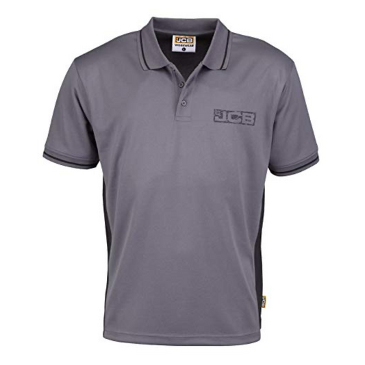 JCB - Workwear Men's Polos - Polo Shirt - Performance Polo Shirt - Grey/Black, Size Large