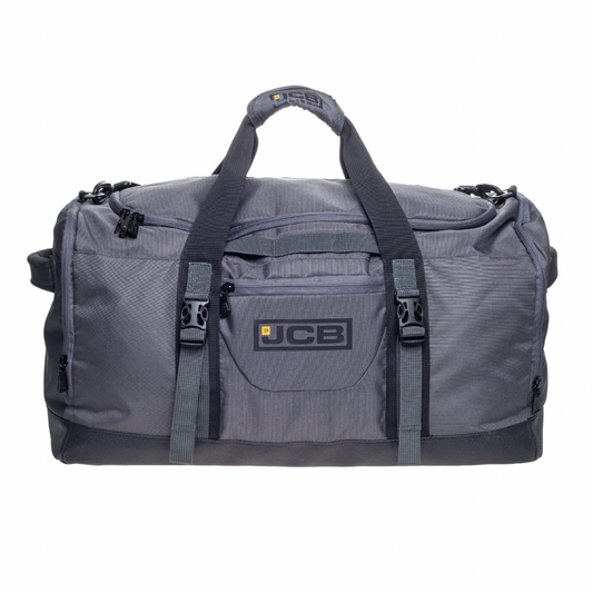 JCB - Duffle Holdall Bag, Grey - Water-Resistant Pu Base - Adjustable Shoulder Strap - 1,000 Denier Polyester - Maximum Capacity of 50 litres - Ideal Gym, Travel Or Overnight Bag