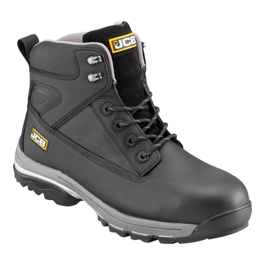 JCB - Leather Fast Track Safety Boots - S3 Rated Water Resistant Boots - Durable Footwear - for Safety & Comfort Men's Boots - Black - Size 9 UK, 43 EU