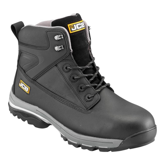 JCB - Leather Fast Track Safety Boots - S3 Rated Water Resistant Boots - Durable Footwear - for Safety & Comfort Men's Boots - Black - Size 9 UK, 43 EU