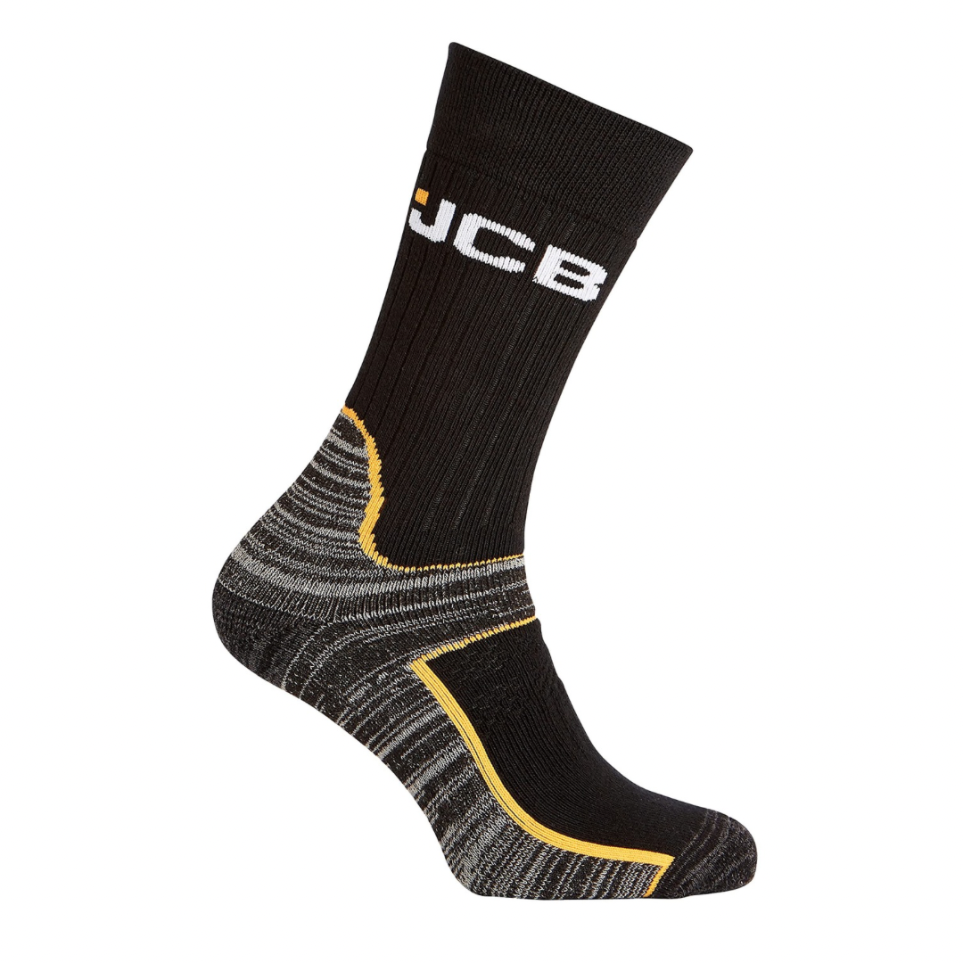 JCB - JCB Socks - Pro Tech Cool Socks - Premium Men's Socks - Work Boot Socks - Breathable Socks - 1 Pack - Grey/Black Socks - Reinforced heels and toes - Arch Support - UK