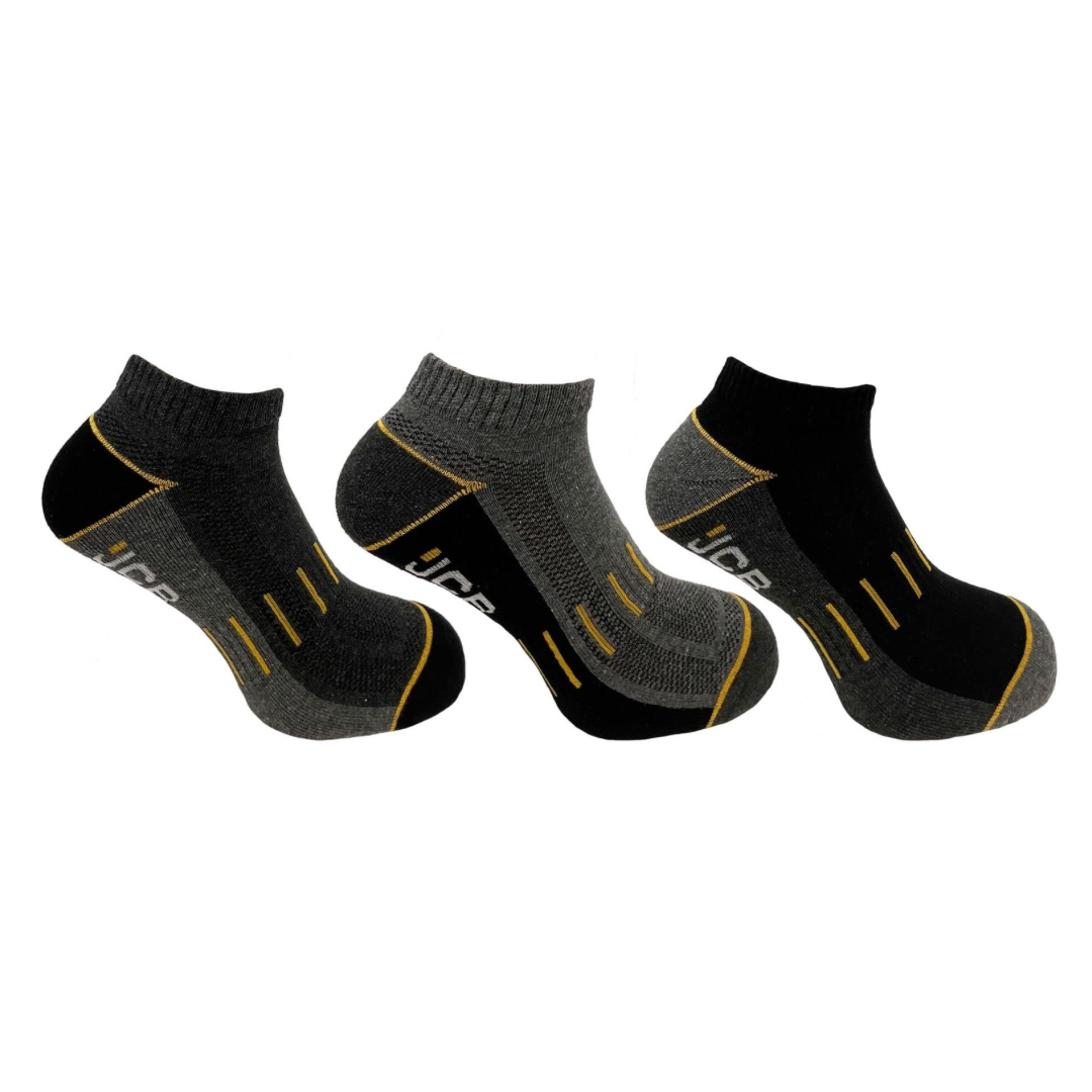 JCB - Cotton Trainer Socks Men - 3 Pack - Black/Grey - UK 6-8.5 EUR 39-43/UK 9-12 EUR 44-47