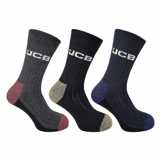 JCB Socks - Workwear Apparel Socks Mens - 3 Pack - Reinforced Heels and Toes - Boot Socks - Assorted Black Socks - UK 6-11, EUR 39-46