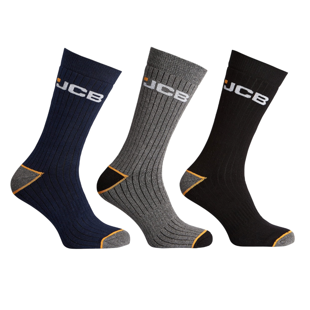 JCB Socks - Outdoor Activity Socks Men's - Boot socks - Men's Work Socks - 3 Pack - UK 6-8.5