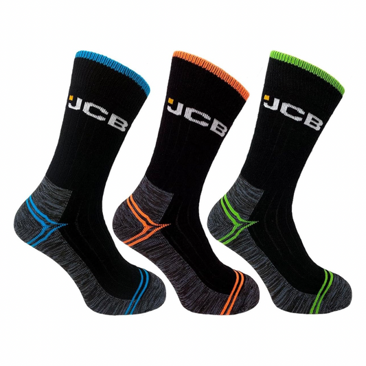 JCB - Mens Black High Vis Boot Socks | 3 Pairs | U.K. Size 6-11 | Technical Work boot Sock, Dry, Breathable, Durable & Moisture-wicking