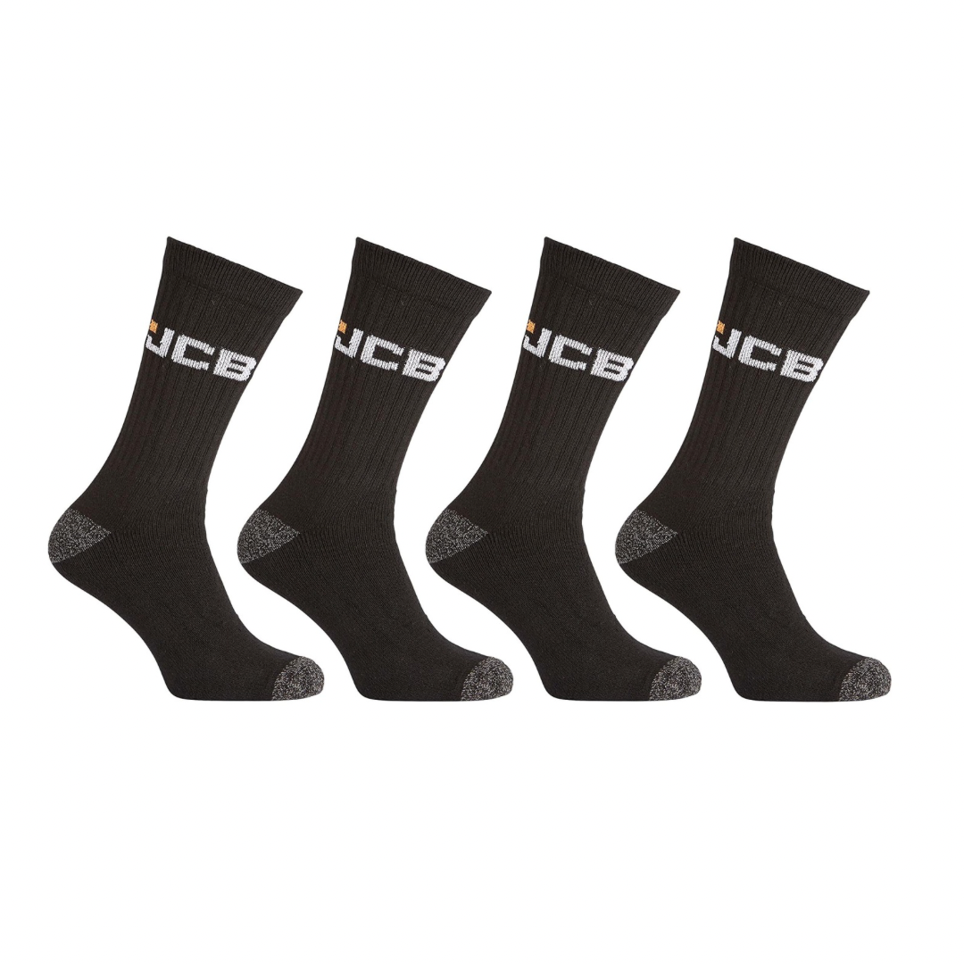 JCB - Men's Black work wear boot Socks | 4 Pairs | U.K. Size 6-11 | Boot Socks, Reinforced Socks, Terry Cushioning