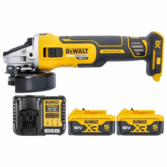 DeWalt DCG405N 18V Brushless 125mm Angle Grinder with 2 x 5.0Ah Batteries & Charger