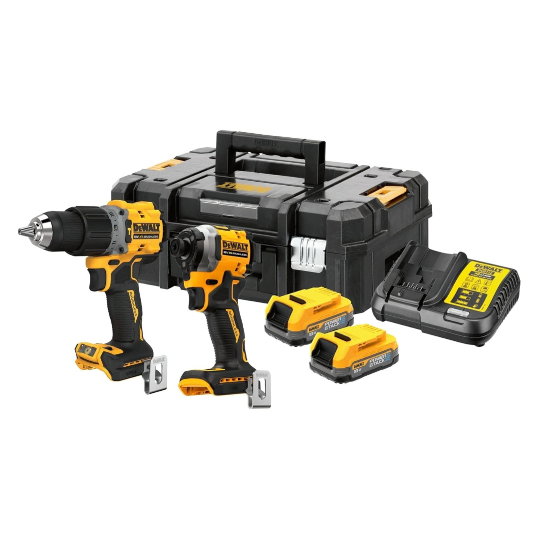 DEWALT DCK2050E2T-GB 18V XR BL G3 Compact Twin Kit (DCD805 + DCF850), 2X POWERSTACK Batterys & Charger