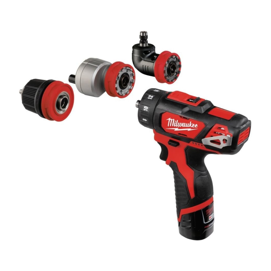 Milwaukee M12BDDXKIT-202C M12 4-in-1 Drill Driver Kit (2 X 2.0ah Li-ion Batteries, Charger, 10mm Chuck & Extra Heads)