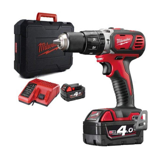 Milwaukee M18BPD-0 18v Combi Hammer Drill with 2 x 4.0Ah Batteries, Charger & Case, Black