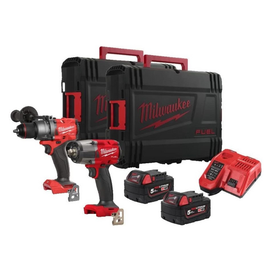 Milwaukee M18FPD3 & M18FMTIW2F12 Combi Drill & 1/2" Impact Wrench Kit M18FPP2F3-502X